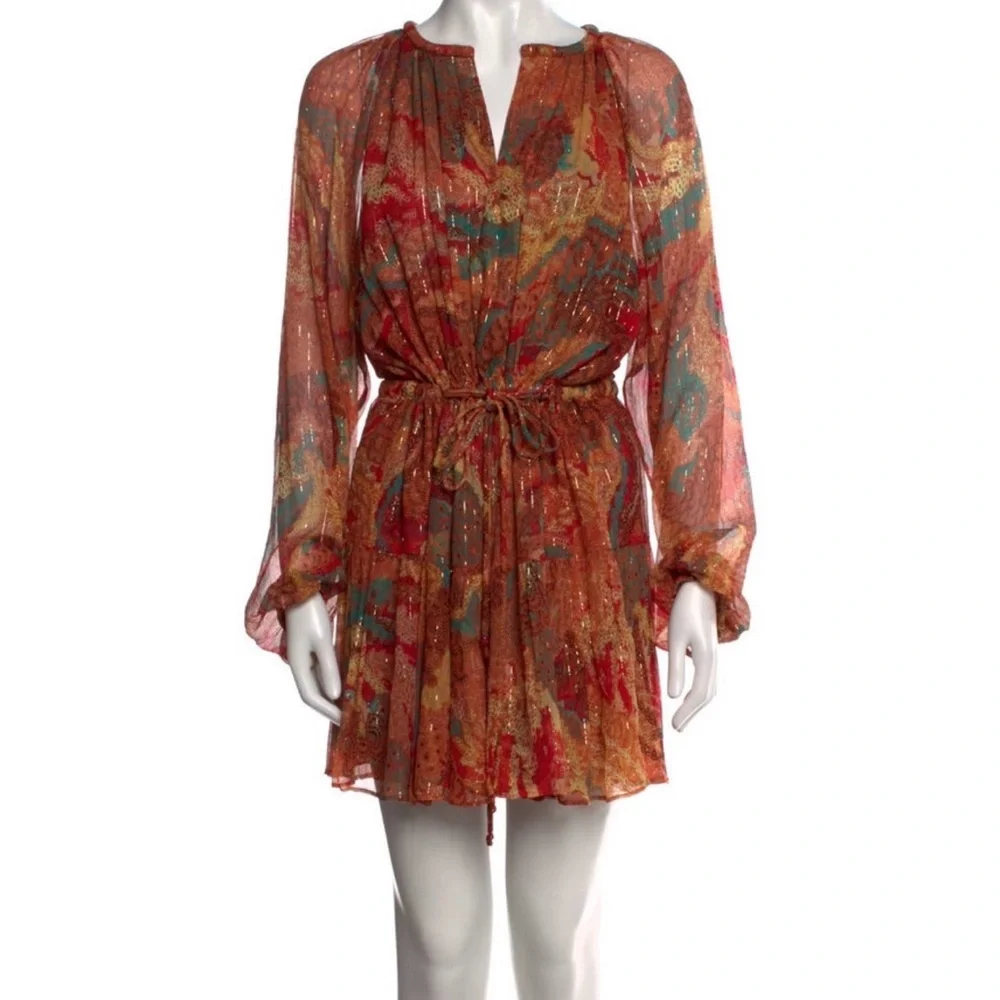 A.L.C. Red Mix Floral V-Neck Long Sleeve Mini Dress size 8 - Picture 2 of 7